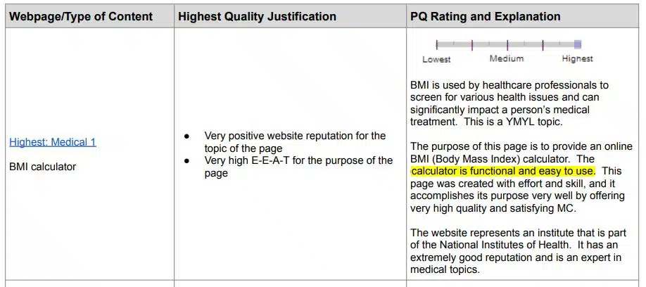 Screenshot from Google rater guidelines shows how page experience impacts E-E-A-T.