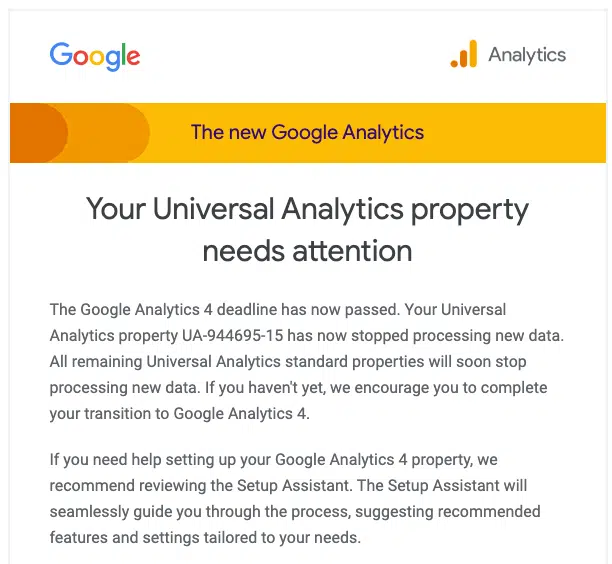 Google Ua Property Needs Attention