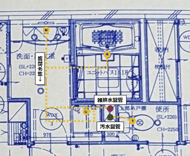 床リフォーム_排水の経路例